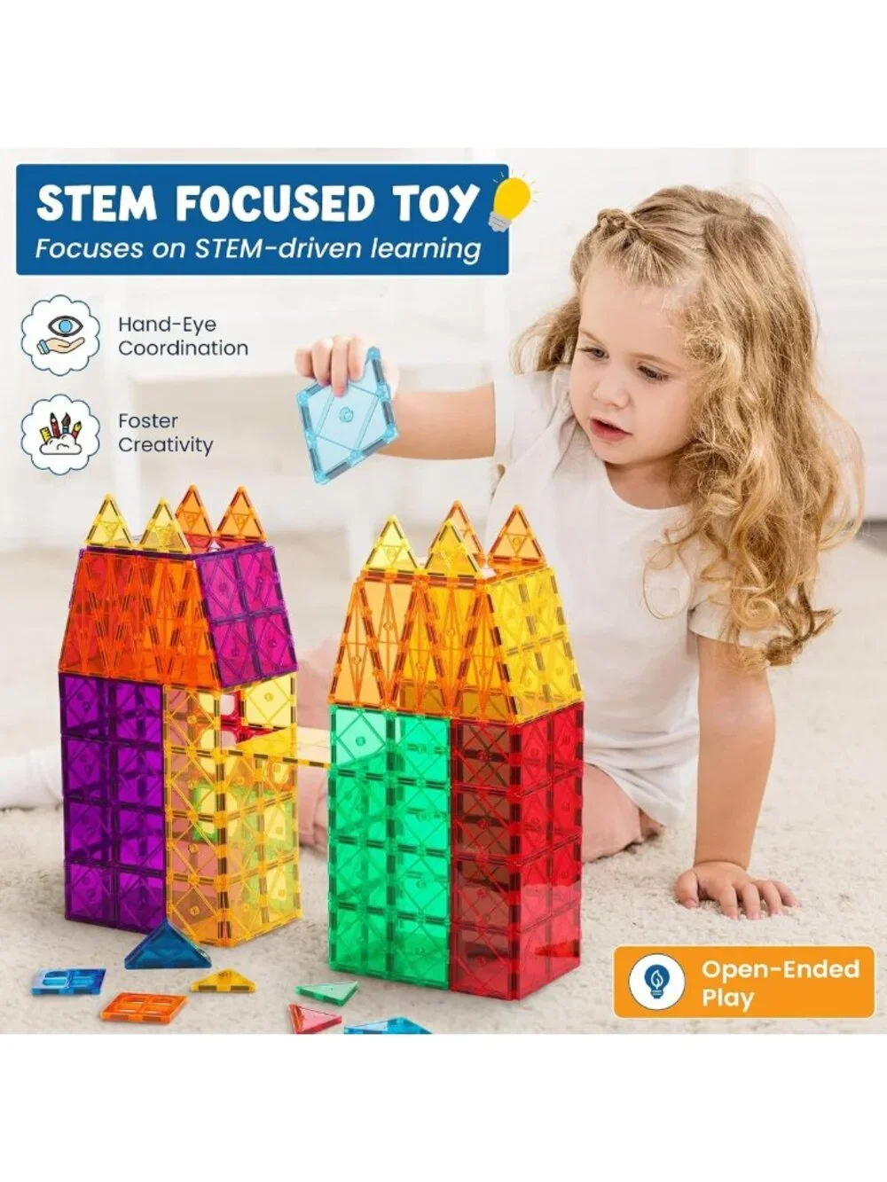 100 Pc Magnetic Building Blocks Set for Kids - Educational Magnet Tiles & Cars